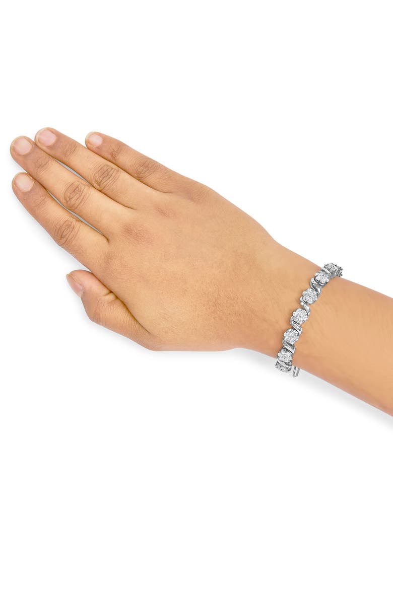 14K White Gold 7 3/8 Cttw Diamond Floral Cluster S Link Bracelet, Alternate, color, White