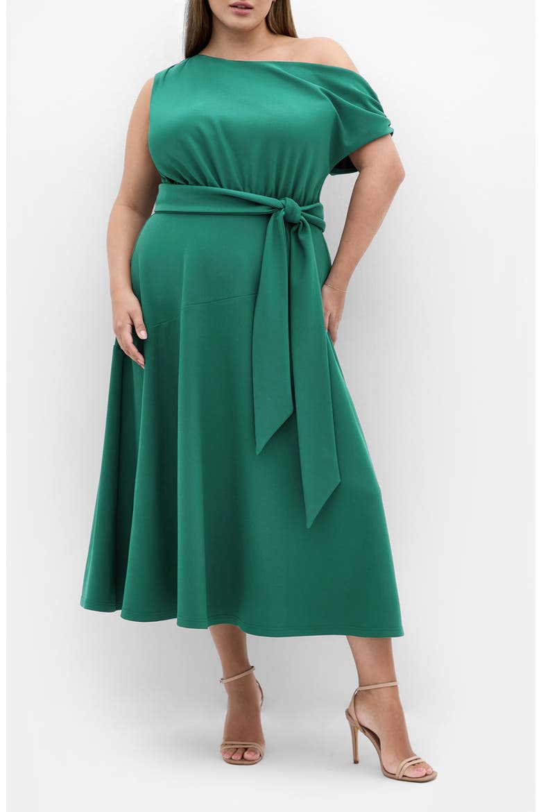 Kate One-Shoulder Crepe Midi Dress, Main, color, JADE