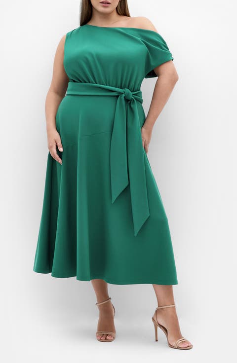 Kate One-Shoulder Crepe Midi Dress (Plus)