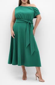City Chic Kate One-Shoulder Crepe Midi Dress