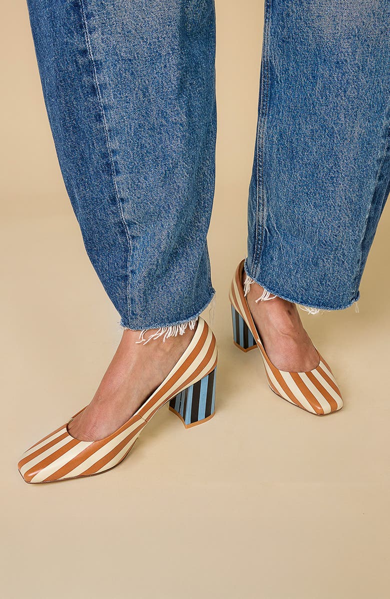 Charlotte Stone Estee Multicolor Square Toe Pump, Alternate, color, Camel Stripe