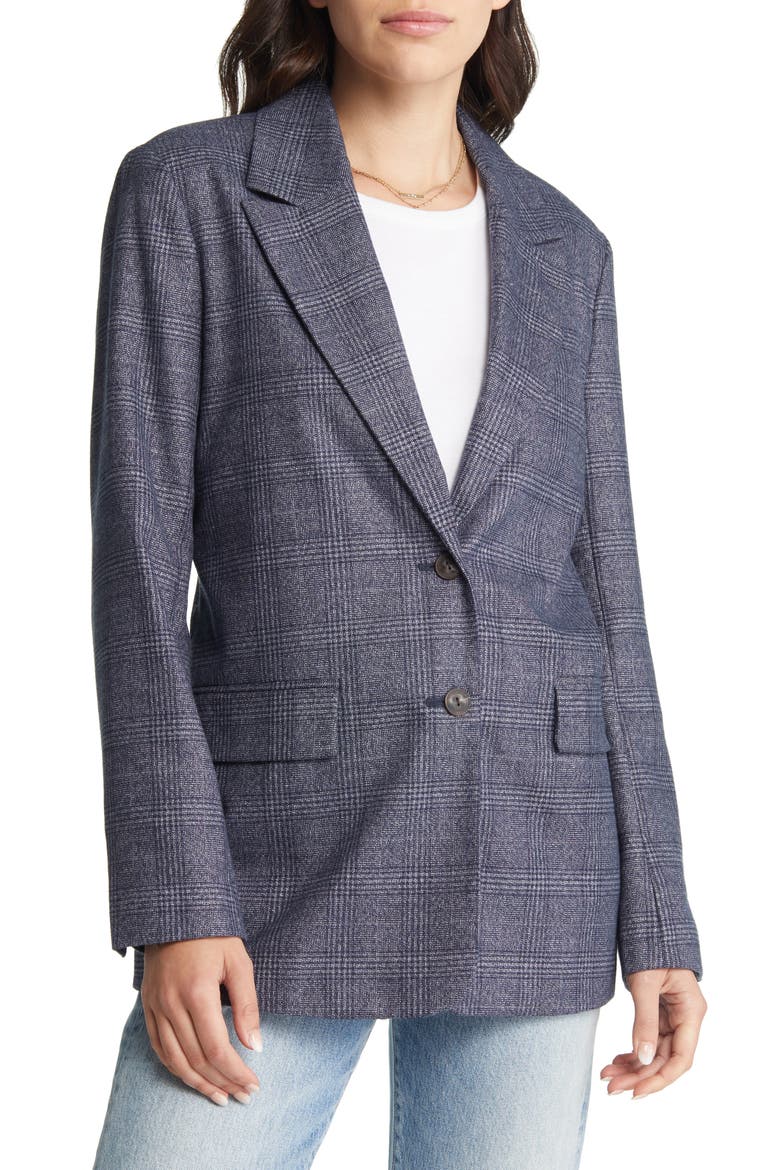 Plaid Two Button Blazer, Alternate, color, NAVY JOLIE PLAID