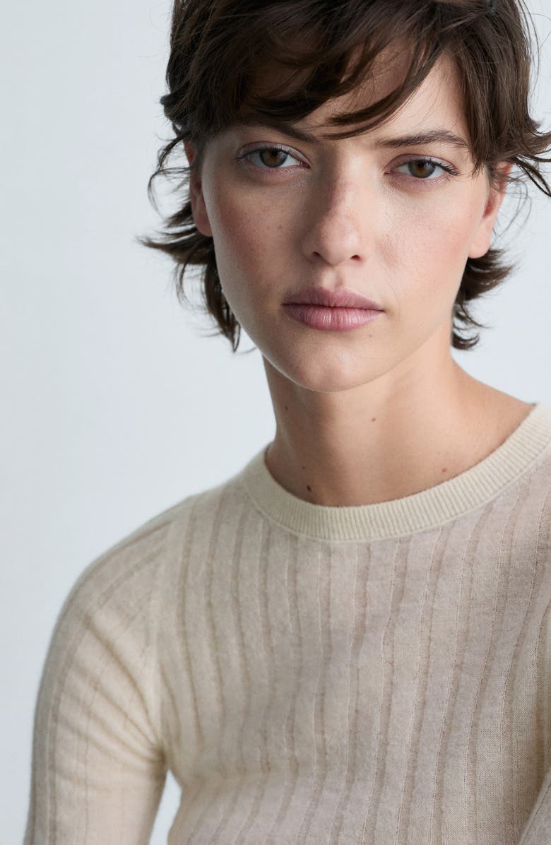 MANGO Gardenia Slim Rib Sweater, Alternate, color, Off White