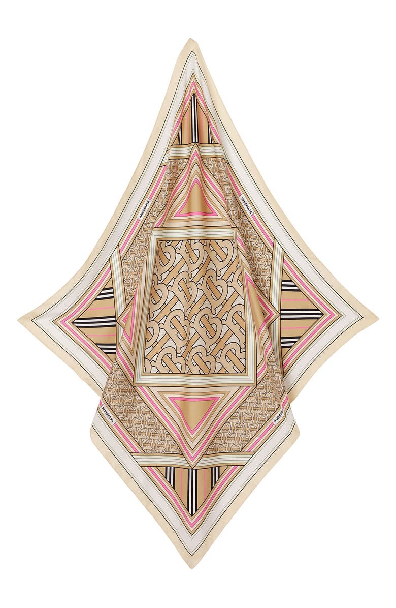 Burberry Monogram Print Square Silk Scarf, Alternate, color, 