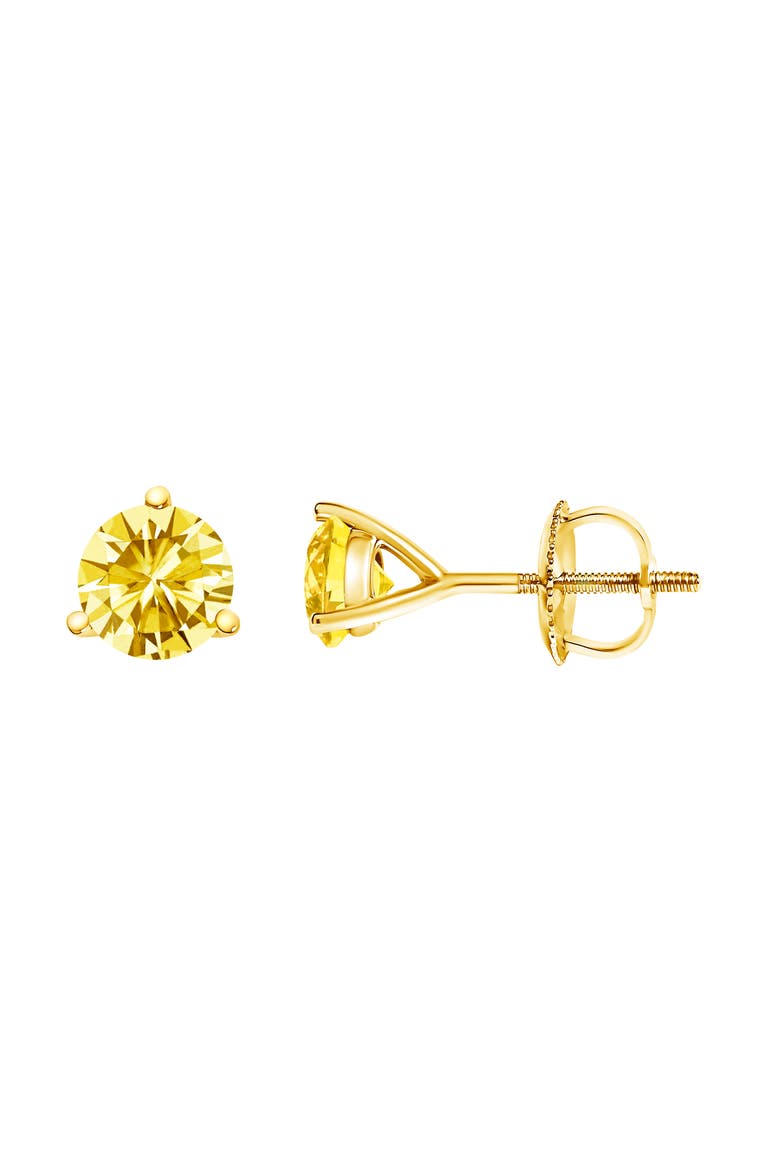 14K Gold 3-Prong Martini Set 2.0 Cttw Yellow Lab Grown Diamond Solitaire Stud Earrings, Alternate, color, Yellow