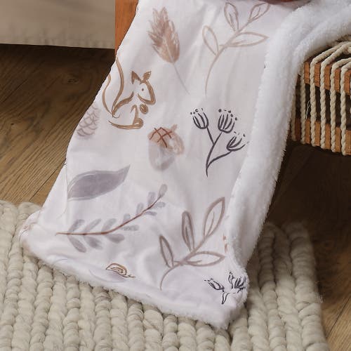Lambs & Ivy Treetop Fox Woodland/forest Minky/faux Shearling Fleece Baby Blanket In White