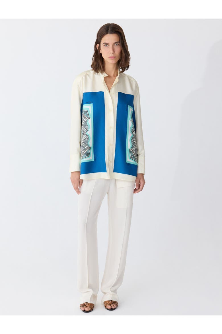 LYN Scarf Print Shirt Turquoise / Navy, Alternate, color, Turquoise / Ivory