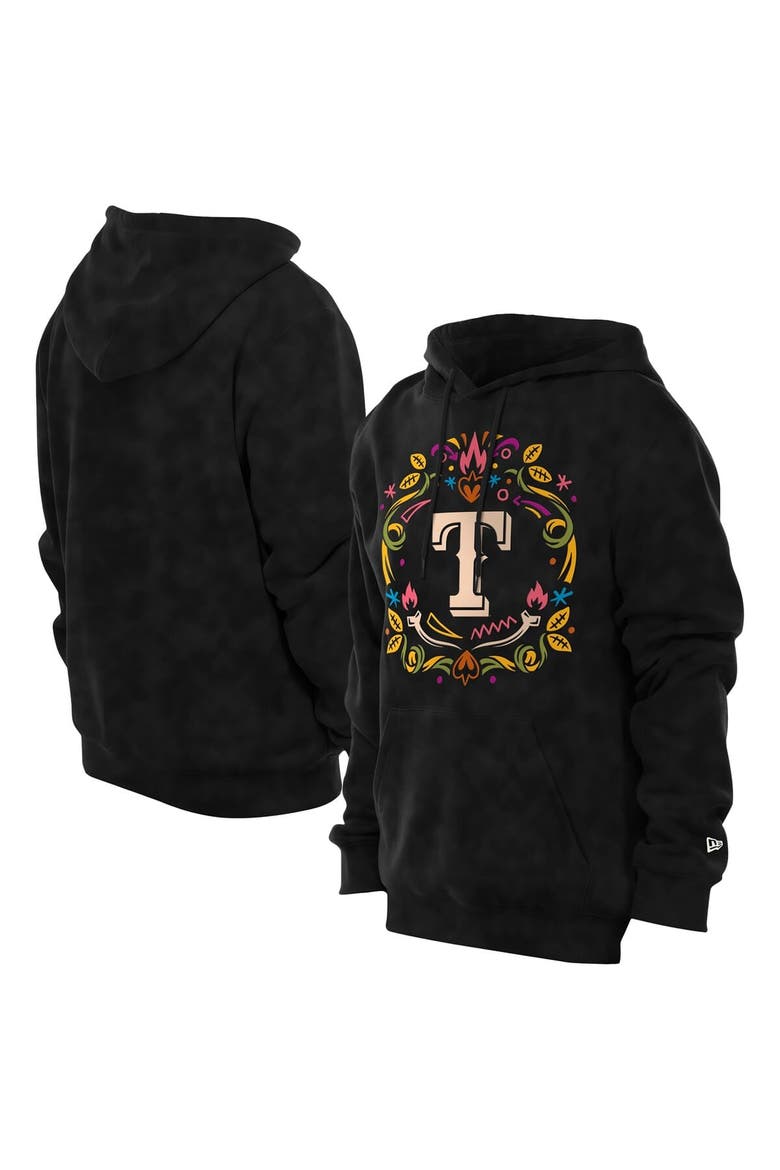 Men's New Era Black Texas Rangers Día de los Muertos Brushed Fleece Hoodie, Main, color, Black