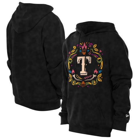 Men's New Era Black Texas Rangers Día de los Muertos Brushed Fleece Hoodie