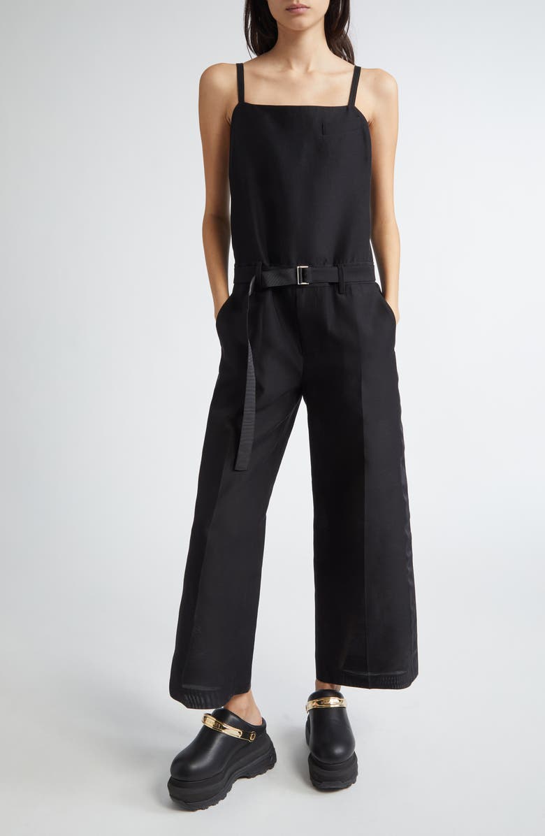 Sacai Belted Cotton & Silk Double Face Jumpsuit, Main, color, 