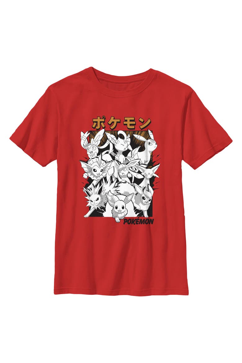 Boy's Pokemon Comic Book Eevee Evolutions  Graphic T-Shirt, Main, color, Red