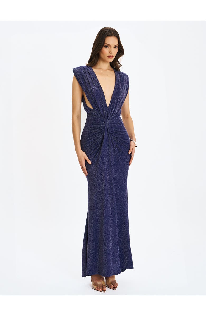Miss Circle Terri Sparkle Plunging Backless Maxi Dress, Main, color, Navy