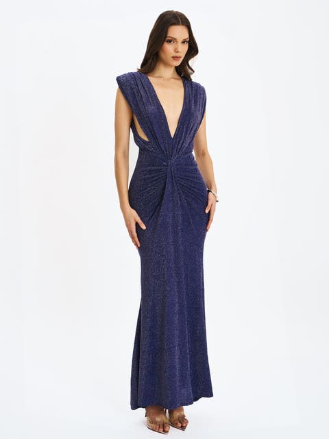 Terri Sparkle Plunging Backless Maxi Dress