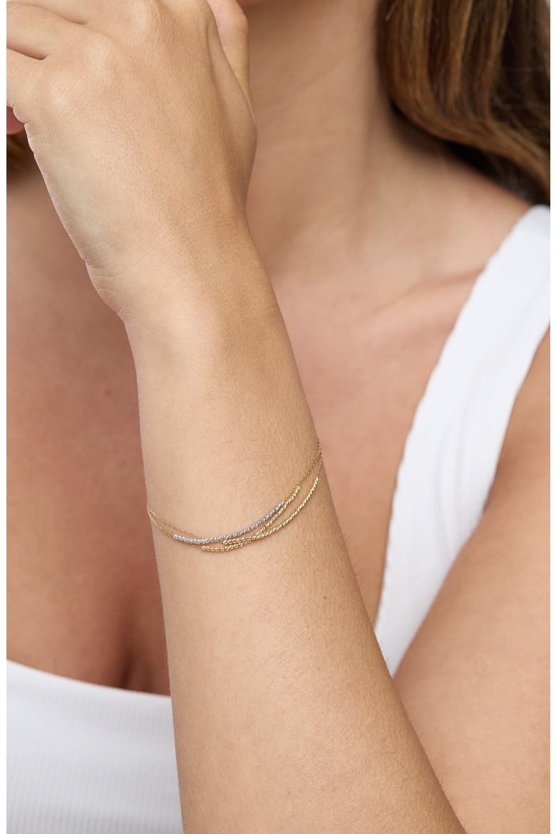 14K Gold 2-Tone Double Beaded Chain Bracelet (Online Trunk Show), Alternate, color, 14K WHITE GOLD/ YELLOW GOLD