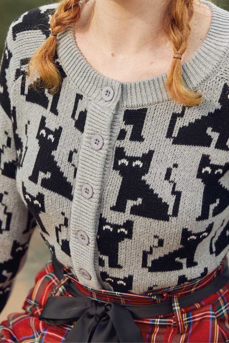 Notes of Nostalgia Crewneck Cat Cardigan, Alternate, color, Cozy Clouds