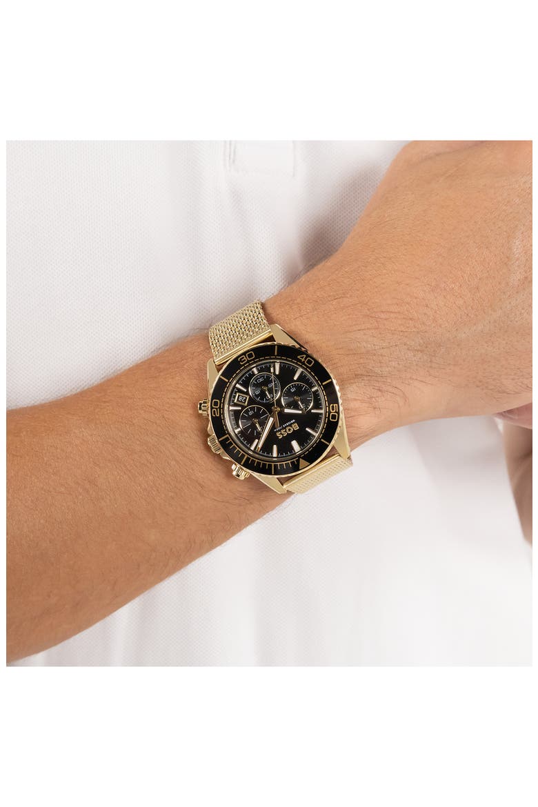 Sealiner Chronograph Goldtone Mesh Strap Watch, 44mm, Alternate, color, BLACK