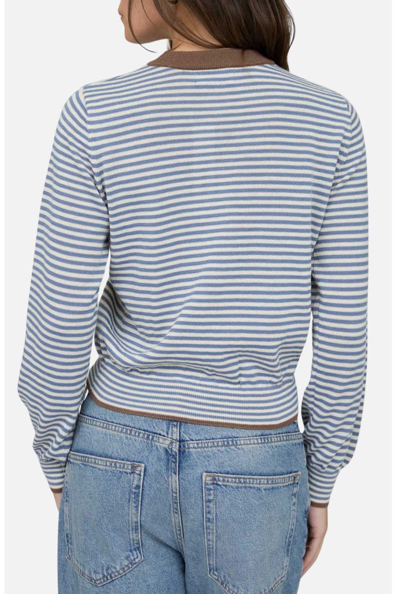 Stripe Crewneck Cardigan, Alternate, color, DUSTY BLUE