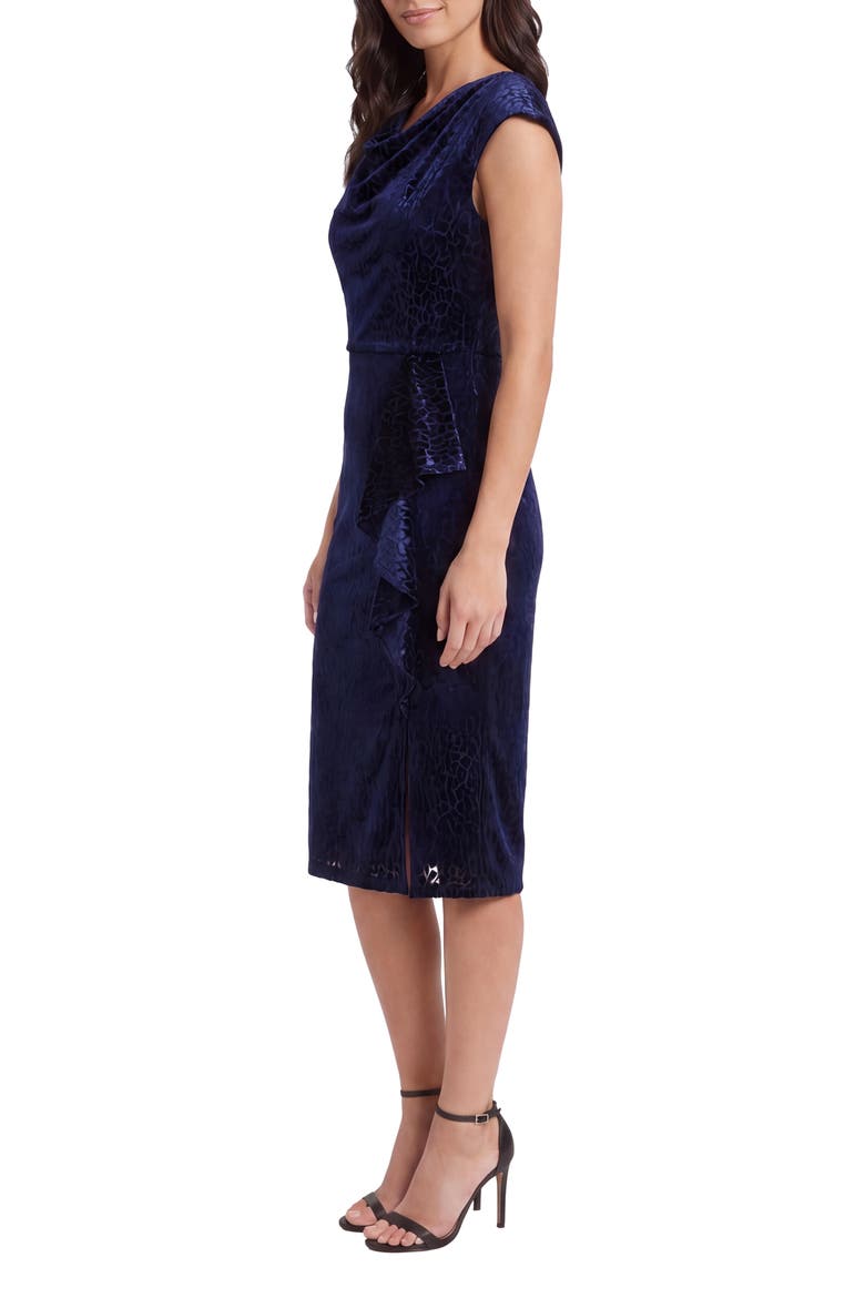Velvet Burnout Cowl Neck Sheath Dress, Alternate, color, NAVY
