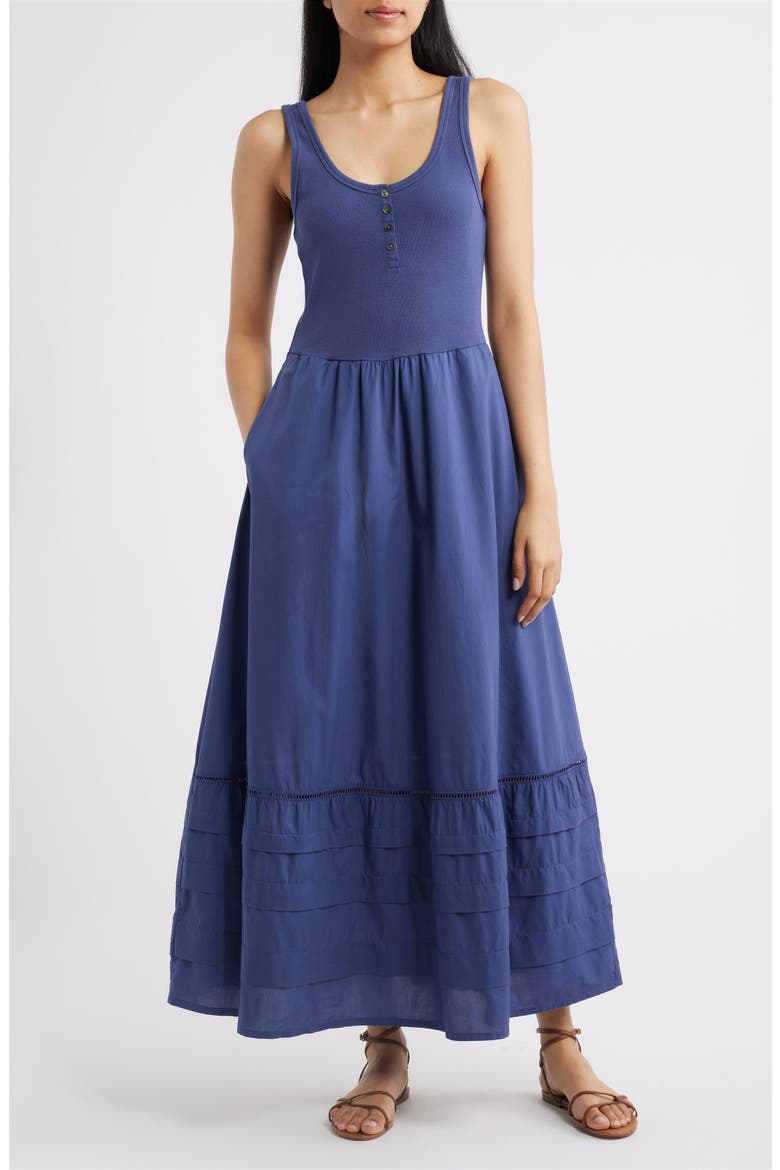 Lexi Rib & Poplin Sleeveless Midi Dress, Main, color, NAVY