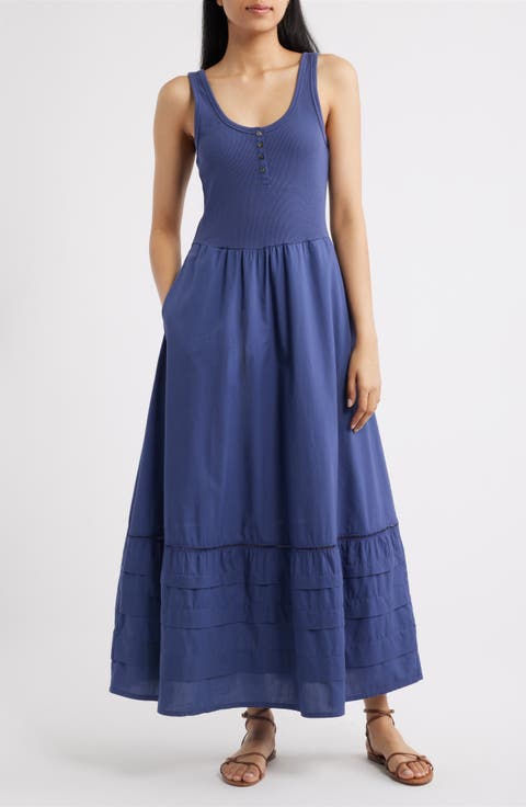 Lexi Rib & Poplin Sleeveless Midi Dress