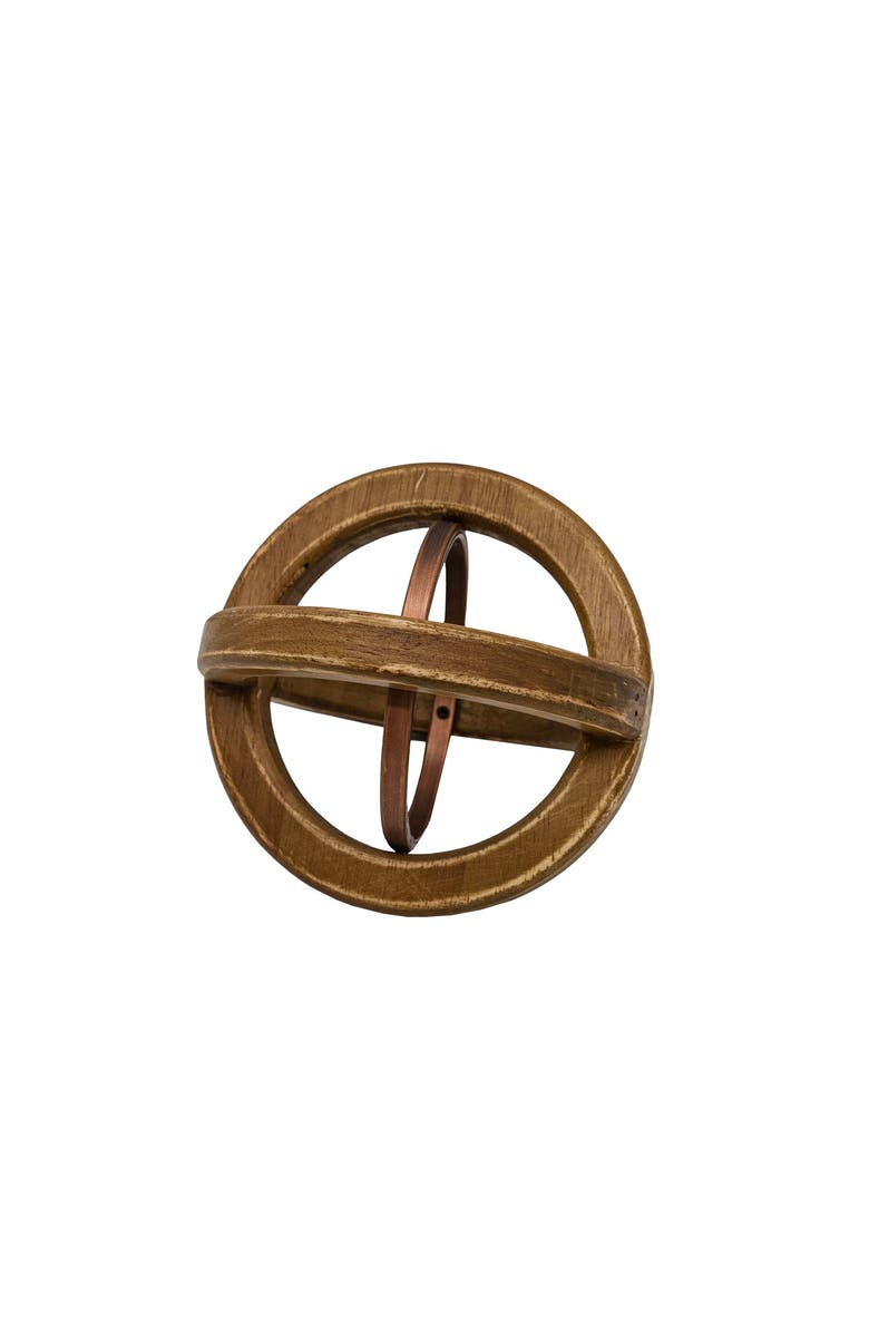 Foreside Home and Garden Orb Decorative Accent Natural Wood & Metal, Main, color, Brown