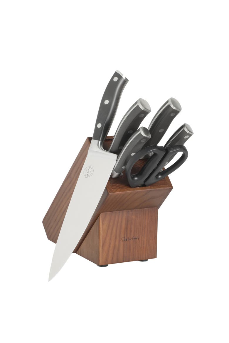 High-Carbon German Steel Full Tang Forged Knife Block Set with Ashwood Block, Main, color, Black