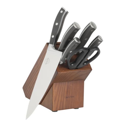 High-Carbon German Steel Full Tang Forged Knife Block Set with Ashwood Block