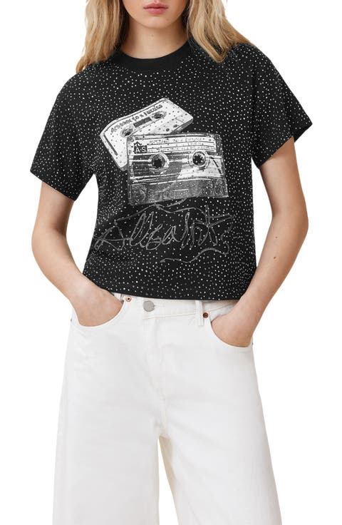 Reel Elle Rhinestone Cotton Graphic T-Shirt