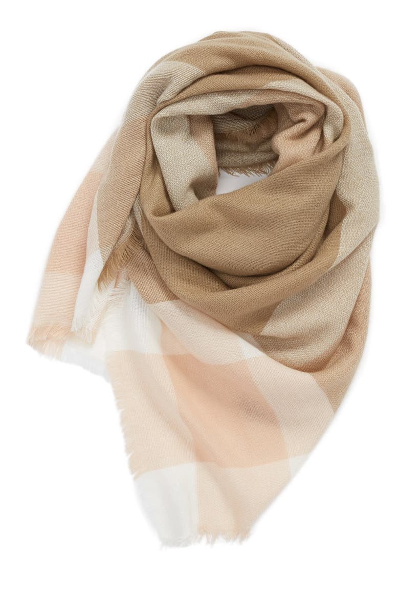Plaid Blanket Scarf, Main, color, TAUPE