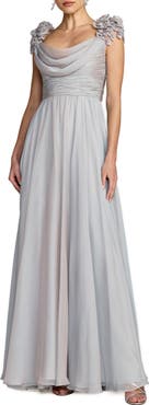 Mac Duggal Chiffon Cowl Neck Embellished Cap Sleeve Gown