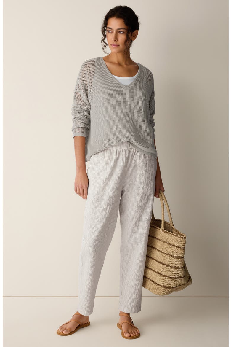 Tapered Seersucker Ankle Pants, Alternate, color, CHALK