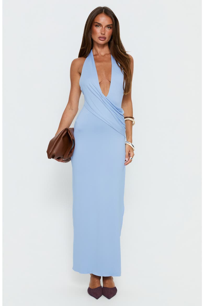 Nomani Ruched Halter Maxi Dress, Alternate, color, BABY BLUE