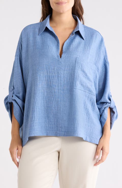 Roll Tab Sleeve Popover Top (Plus)