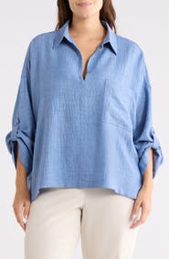 MAX STUDIO Roll Tab Sleeve Popover Top