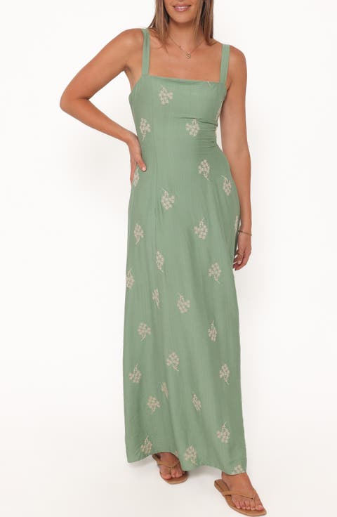 Oregon Embroidered Square Neck Maxi Dress