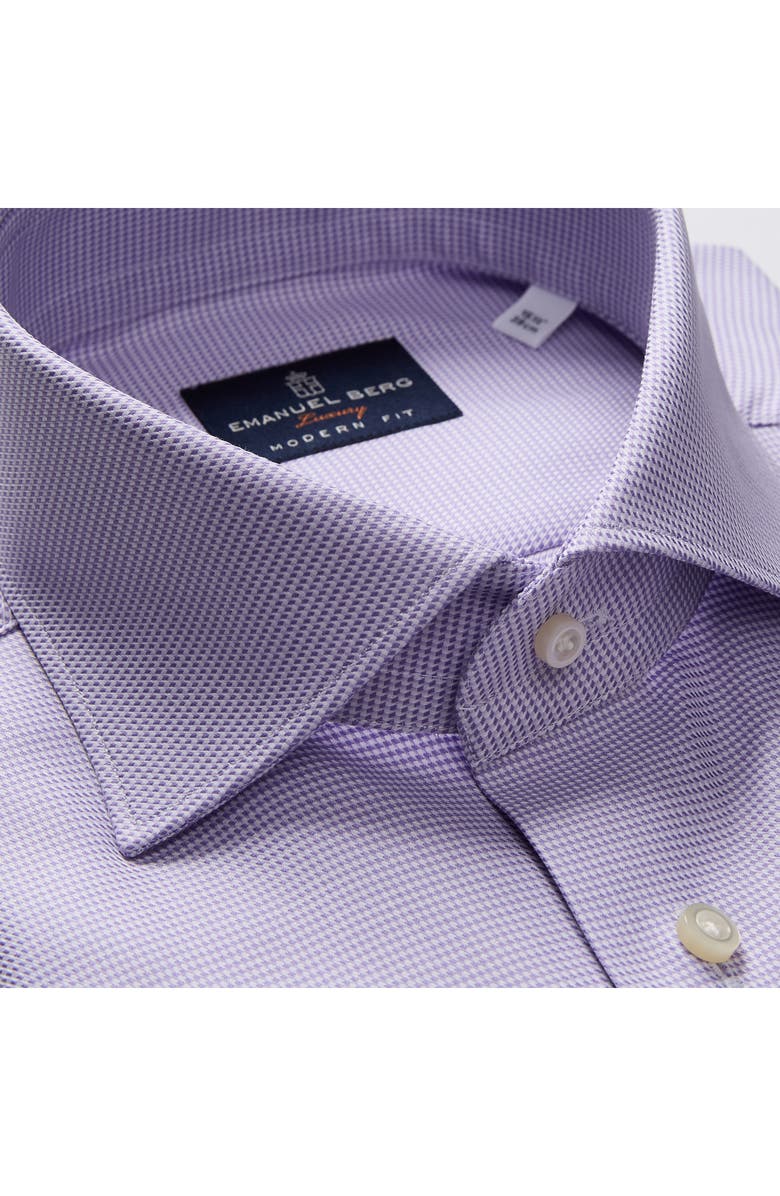 Emanuel Berg Modern Fit Houndstooth Natural Stretch Yoga Twill Dress Shirt, Alternate, color, Light Pastel Purple