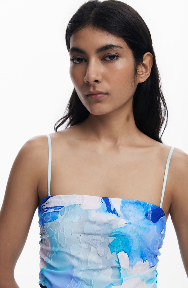 Desigual Ruffle Shirred Dress, Alternate, color, Blue