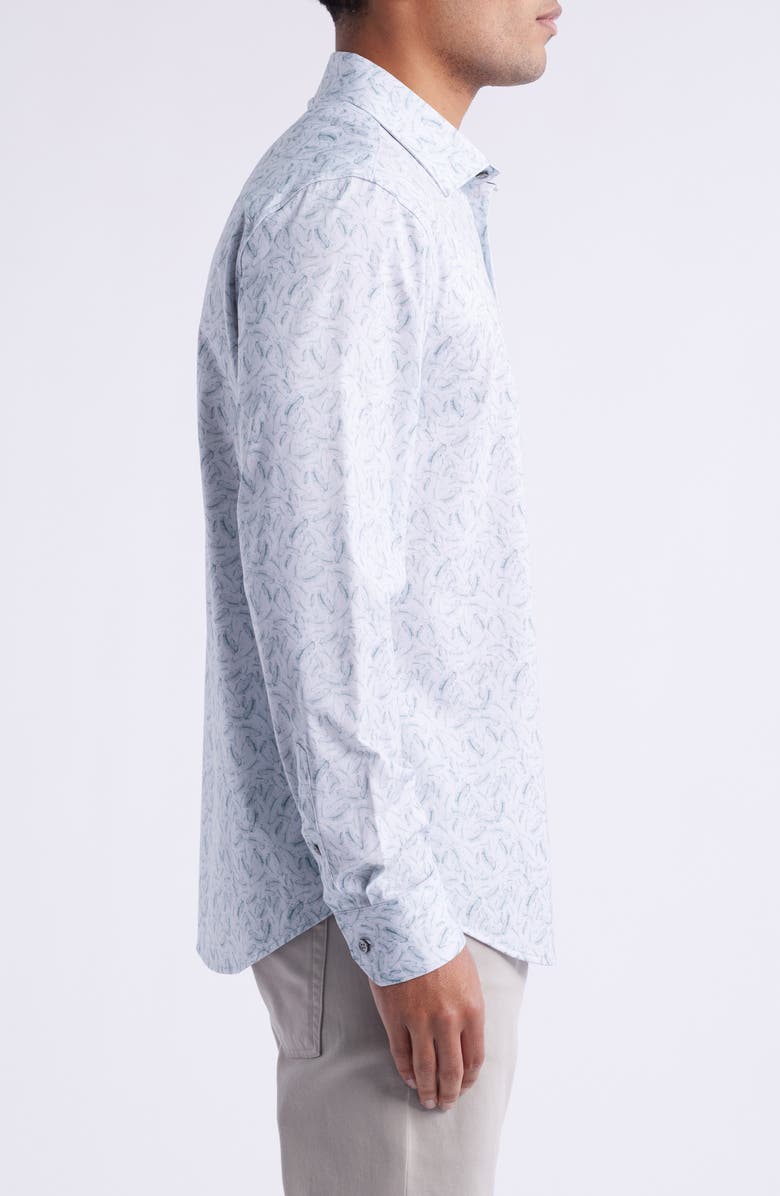 Bugatchi James OoohCotton<sup>®</sup> Feather Print Button-Up Shirt, Alternate, color, Mint