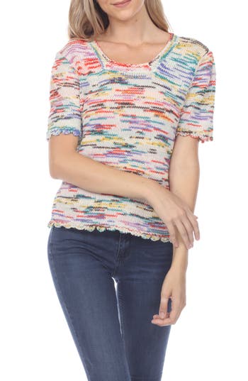Rain And Rose Space Dye Short Sleeve Knit Top In Multi