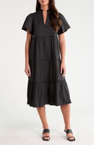 SUGARLIPS Noelle Split Neck Tiered Cotton Dress