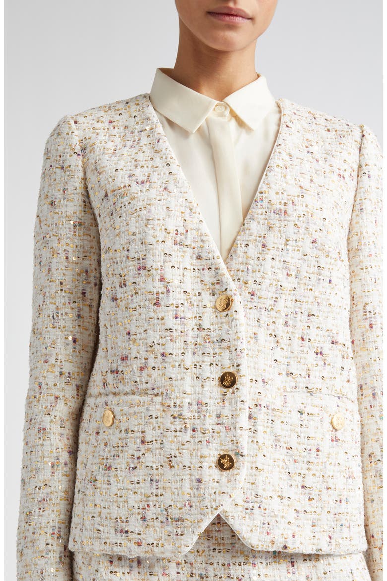 Sequin Bouclé Tweed Jacket, Alternate, color, IVORY/ MULTI