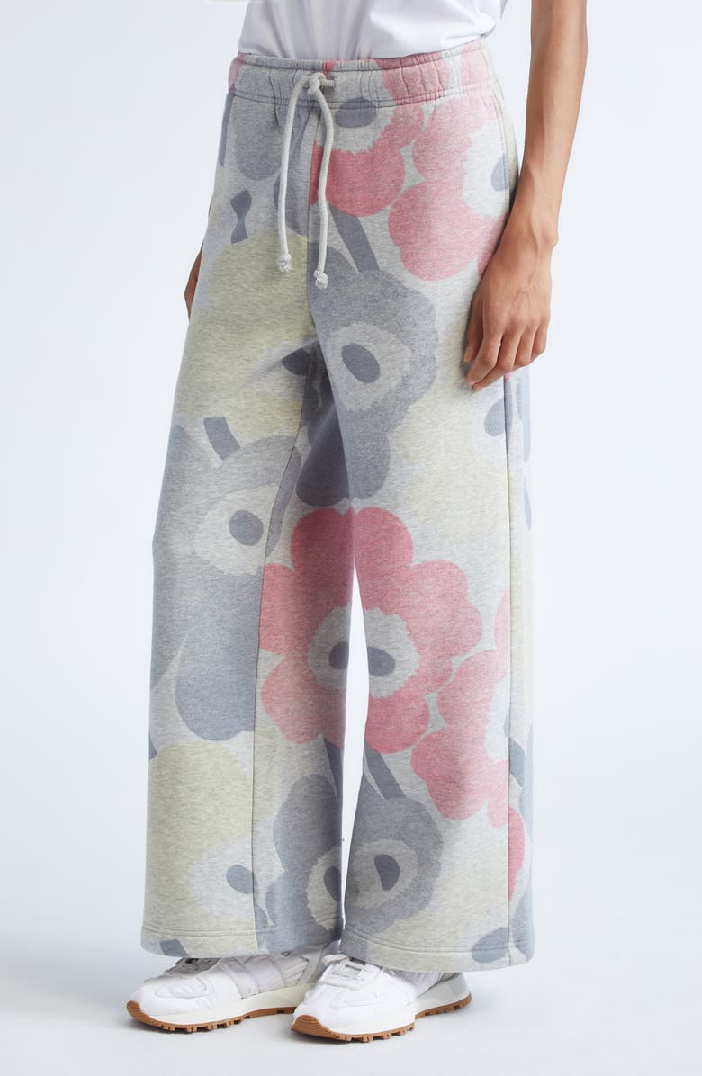 Marimekko Kikapo Unikko Floral Wide Leg French Terry Sweatpants, Alternate, color, Grey Melange Pink L Yellow