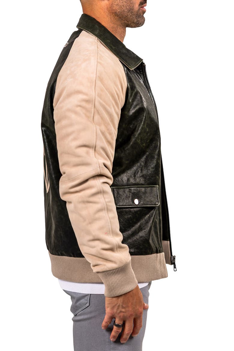 Leather Bomber Jacket, Alternate, color, GREEN