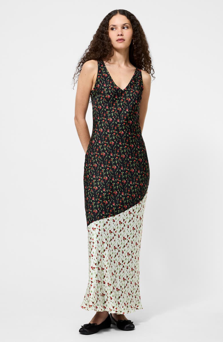 French Connection Julia Colorblock Ditsy Sleeveless Maxi Dress, Alternate, color, Black/ Porcelain Cream