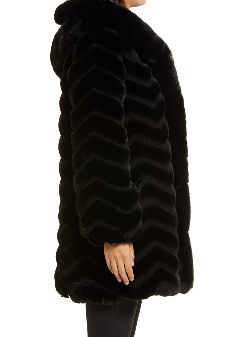 Grooved Faux Fur Hooded Jacket, Alternate, color, BLACK
