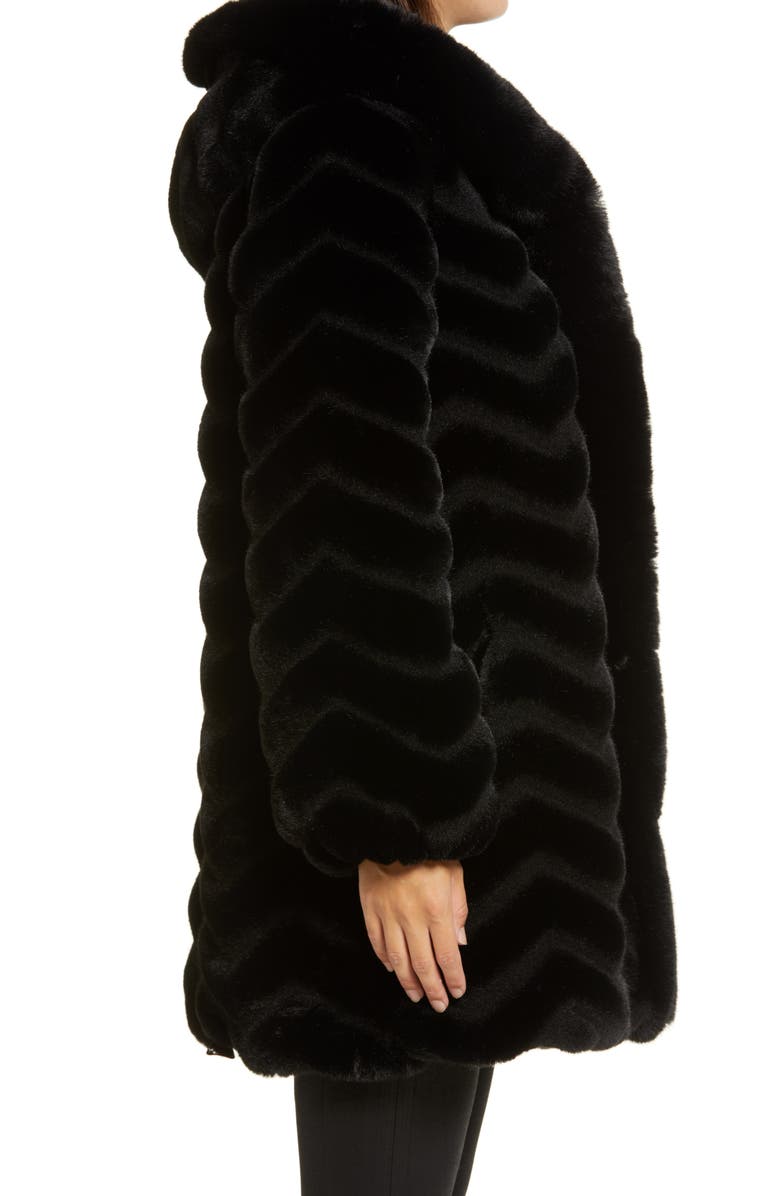 Gallery Grooved Faux Fur Hooded Jacket, Alternate, color, Black
