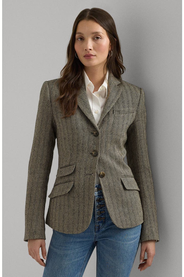 Herringbone Tweed Blazer, Alternate, color, BLACK/ CREAM