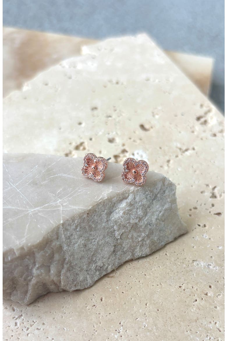Pave CZ Clover Stud Earrings, Alternate, color, PINK
