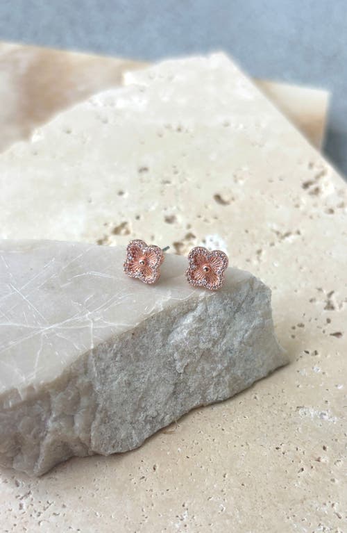 Adornia 14k Rose Gold Plated Button Clover Cz Halo Stud Earrings In Pink