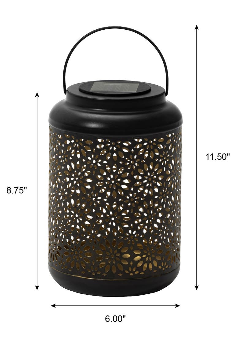 Metal Cutout Flower Solar Powered Outdoor Hanging Lantern with LED Light, Alternate, color, Black